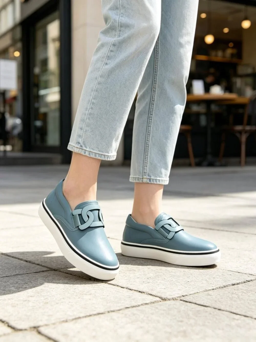 Tod’s Women’s Catena Pelle Slip-on Leather Sneakers Light Blue EU38
